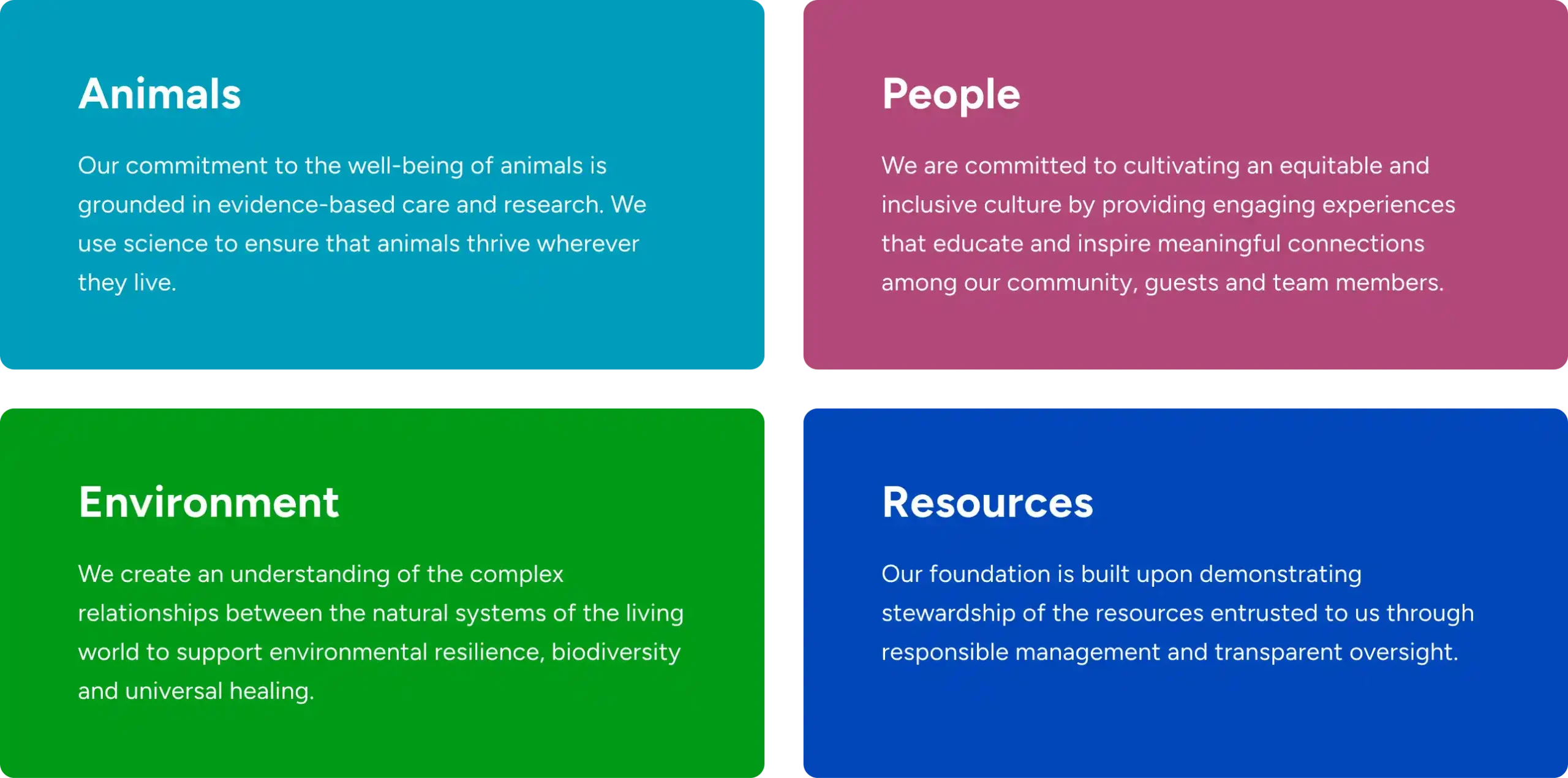Detroit Zoological Society Key Commitments are Animals, People, Environment and Resources