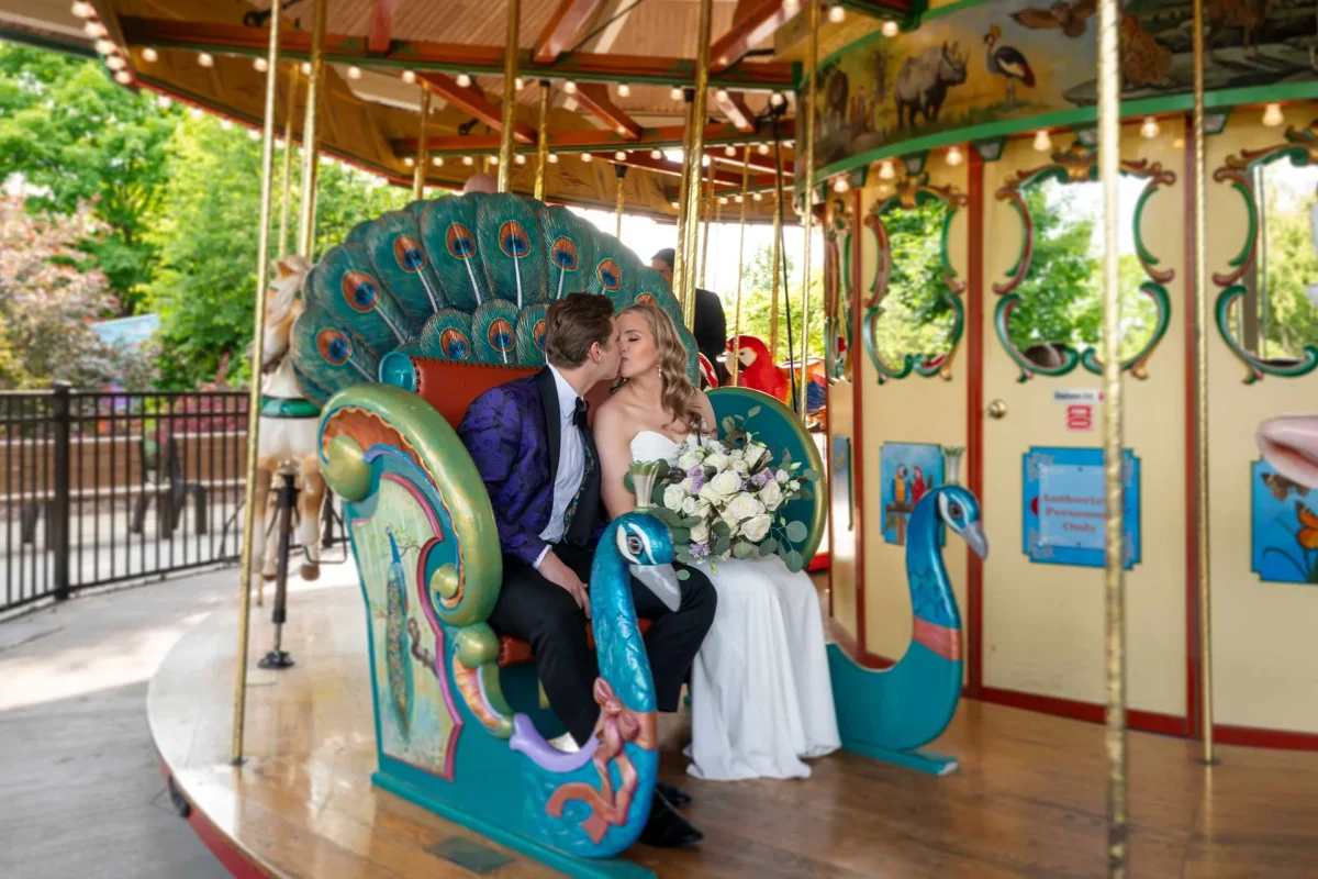 A carousel with animals as the seats